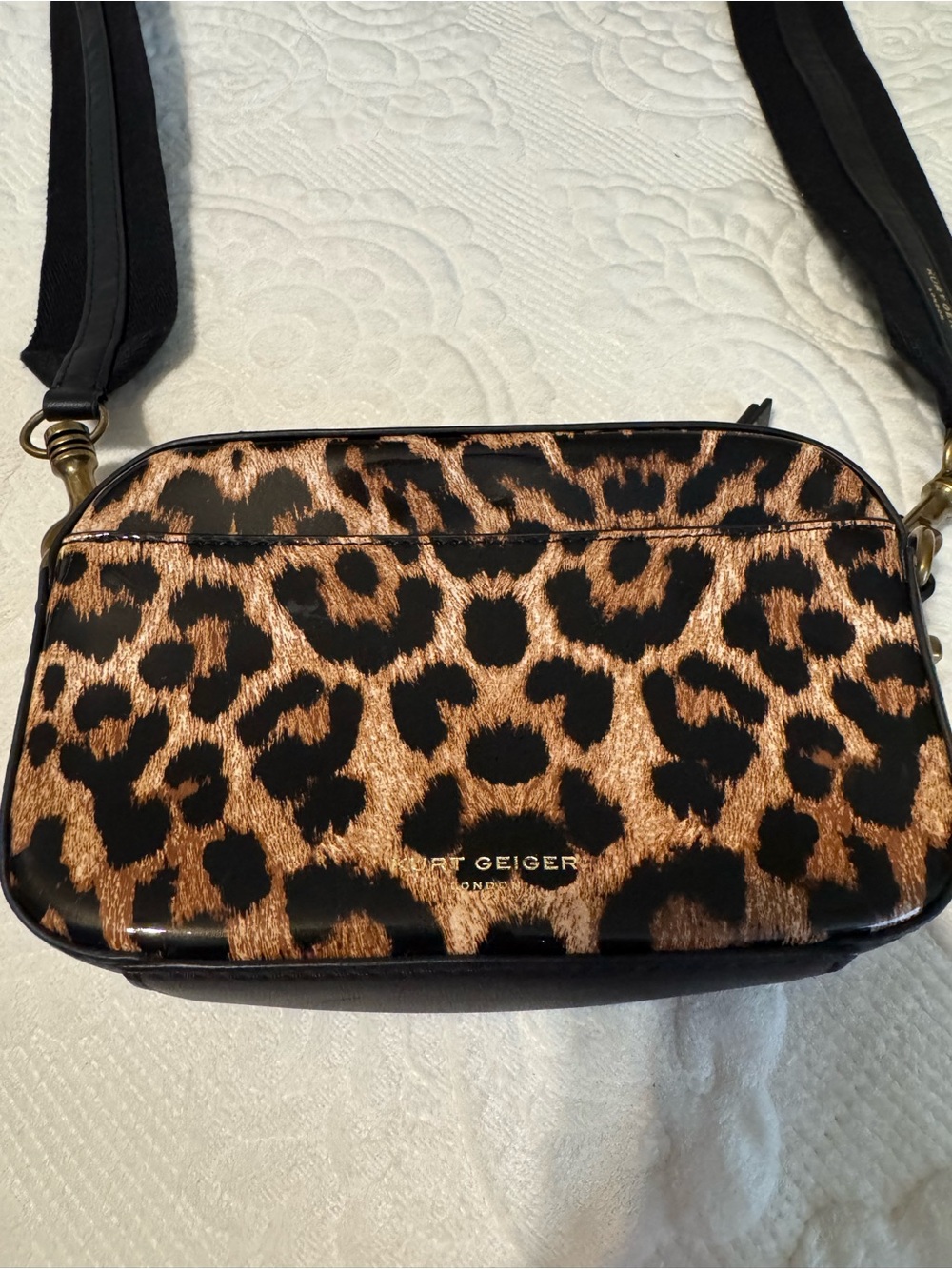 Kurt Geiger Leopard Print Crossbody in Black and Brown - Picture 4 of 6